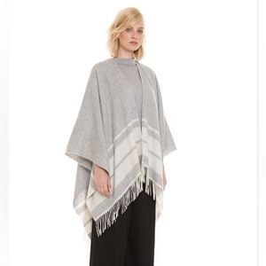 SUZY SHIER Wrap, Heathered Grey and White with Bottom Tassle Fringe, Size O/S